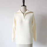 Winter Women's Turtleneck Sweater Pullover Women Zipper Turn Down Beige Knitted Oversize Jumper Loose Vintage Warm