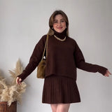 Winter New Solid Color High-Collar Lazy Knitwear Design Skirt Dress