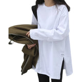 Toloer Style Small Shirt 2024 Autumn Dress New Women's Korean Version Of Pure Color Open Slit Long-Sleeved T-Shirt Female Jacket Bottom Shirt