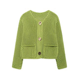2025 New Women's Solid-Color Casual Fashion Coarse Knit Long-Sleeved Sweater Cardigan