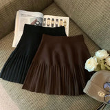 Knitted Pleated High-Waisted Mini Skirt-Outfit