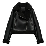 Women's Dress 2025 New Black Warm Fur Integrated Double-Sided PU Imitation Leather Jacket
