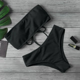 Solid Bikini Women Beach Padded Strapless Brazillian Swimsuit High Waist Back Lace Up Female Biquini Bathing Suit