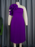 Fashion Three-Dimensional Flower Dress Sexy Shoulder Slanted Hundredfolded