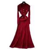 Fragrant High-End Feel Fashionable Doll Collar Long Sleeve Metal Buckle Waist Knitted Dress Women Autumn Slim