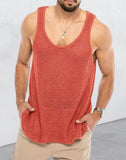 Toloer Spring And Summer Men's Casual Top Tank Top Sleeveless Knit Pure Color Men's Sweater