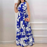 Summer New Hanging Neck Tie Print Lotus Leaf Dress