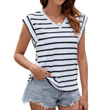 2024 New Women's V-Neck Solid Color Rotator Sleeve Casual Vest T-Shirt-Outfit