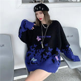 Deeptown Harajuku Butterfly Graphic Sweaters Women Y2k Streetwear Oversized Long Sleeve Jumpers Winter Gothic Grunge Lazy