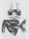 Toloer Tie-Dyed Bikini Swimsuit Female Three-Piece Mesh Skirt Split Bikini