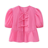 Toloer Sweet Gentle Wind Pure Color Lace Design Shirt Fashion Niche Bubble Short Sleeve Temperament Women's Dress-Outfit