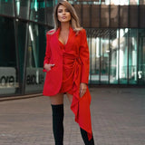 2022 Fashion New Autumn Chic Women's Blazer Dress Red Sexy Lapel Long Sleeve Bow Loose Dress Celebrity Club Party Dress