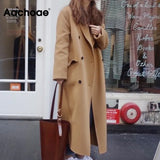 Casual Black And Khaki Coat Women Long Sleeve Office Wear Elegant Long Coats Double Breasted Wide Waisted Pocket