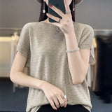 Toloer Line Of Clothing Worsted Short Sleeve Female Round Collar Loose Thin Bat Sleeve Vest Shirt Hollow Out Outside The Hair-Outfit