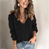 Toloer And Autumn New Women's Cardigan Long Sleeve Hollow V Neck Sweater Women's