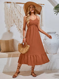 Toloer Research And Development Of The New Dress 24 Years Of Summer Leisure V-Neck Solid Color Hollow Suspenders Dress-Outfit