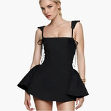Black Tie Up Strap Corset Mini Dress-Outfit