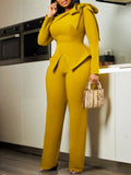 Fashion Women's Winter New Fashion Temperament Solid Color Long Sleeve T-Shirt Trousers African