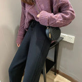 Toloer Waist Korean Version Of Knitted Grandma Pants Female Autumn New Web Celebrity Casual Bundle Foot Harun Pants Wet Line Radish Pants-Outfit