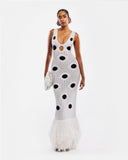 Knitted Skirt With Hips In The Summer Of 2025 New Personality Black Dot Knitted Tweed Long
