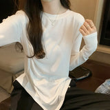 T-Shirt With Round Neck And Shoulder For Women In Autumn, The New Irregular Bottom Has A Niche Coat With A Sense Of Design.-Outfit