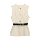 2025 New Women's Round-Neck With Sleeveless Belt Vest Women's
