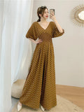 Jumpsuits Woman Dolka Pot High Waist V-neck Chiffon Loose Skinny Elegant