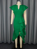 V-Neck Loaf-Side Dress High-Waisted Open-Fork Irregular Hem Dinner Dress Dress