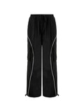 parachute trousers with cargo pockets and piping