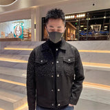 And Leisure Autumn Trend Full Of Stars Hot Diamond High Sense Loose Denim Coat Collar Men 2025