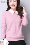 Oversized Sweater Pull Femme 2023 Autumn Winter Solid Knitted Pullover Long Sleeve Doll Collar Knitwear Jumper