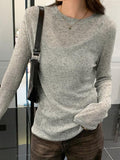 Solid Color Thin Long Sleeve Knit-Outfit