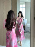Elegant Dresses Women Butterfly Printed Mesh Patchwork French Style Slim Sexy Dress Flare Long Sleeve Vintage Ladies-Outfit