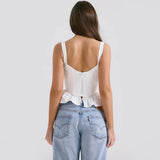 White Peplum Bow Corset Top-Outfit