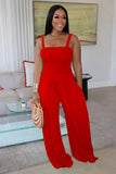 Toloer New Women's Solid Color Casual Strap Strapless Wide-Leg Jumpsuit-Outfit