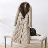 Pattern Slim Waist Parkas Women Fashion Furry Turn Down Collar Coats Women Elegant Long Thick Warm Cotton Jackets