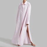 Toloer 2024 New Fashion Casual Wind Lapel Side Fork Design Sense Simple Versatile Long Sleeve Long Shirt Woman-Outfit