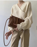 Autumn And Winter Korean Version Of Personality, Foreign Style, Fashion, Pure Color, Cross Bat Sleeves, Sweaters And Women's Wear-Outfit