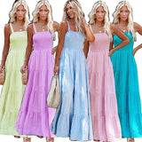 Summer Women's New Holiday Sling Strap Print Long Dress Super