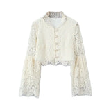 2025 New Women's Fashion Simple Collar Long-Sleeved Lace Shirt
