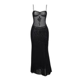 Summer 2024 New Sexy Hip Skirt Dark Style Slim Micro-Transparent Mesh Dress Woman-Outfit