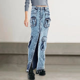 Toloer Design Sense A Skirt Spring 2024 New Fashion Temperament Splicing Tooling Pocket Skirt Woman-Outfit