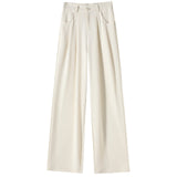 Rice White Wide Leg Pants Female Spring And Summer New Versatile Design Vertical Sense Suit Pants Loose Show Thin Straight Leg Casual Pants-Outfit