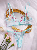 Blue Sheer Floral Lingerie Set-Outfit