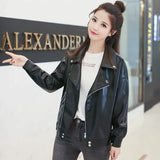Toloer Spring And Autumn New Korean Version Of Women PU Leather Female Short Loose Small Coat Motorcycle Suit Leather Jacket-Outfit