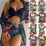 Toloer New 2024 Bikini Gathers The Sexy Mesh Three-Piece Split Print Swimsuit