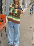 Women's Autumn And Winter New Color Round-Collar Striped Knitted Sweater Fashion Loose Lazy