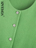 Women Fashion Tweed Cropped Jacket Coat Vintage Long Sleeve Front Bejewelled Button Female Outerwear Chic