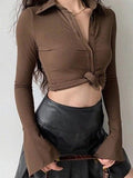 Polo Neck Long Sleeve Rib Blouse-Outfit