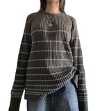 Striped Ribbed Pullover Knit Sweater-Outfit